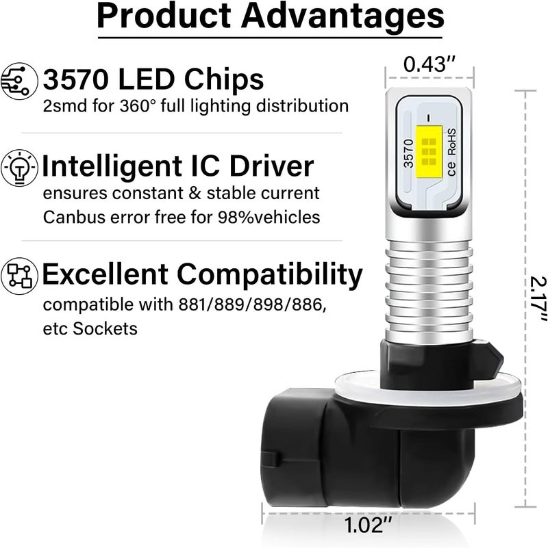 NIULPFZTK 881 LED Fog Light Bulbs for Polaris Ranger Sportsman RZR 500 570 700 800 Arctic Cat ATV 400 500 550 650 700 1000 LED Headlight Bulbs, 6000K Super White Fog Light, ATV UTV Accessories (2pcs) - Image 2